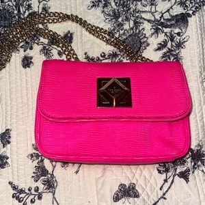 Pink fluorescent Kate Spade gold chain crossbody strap classic
